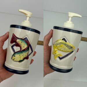 Vtg Ceramic Lotion Soap Dispenser 3D Fish Lake Trout Bass Bathroom Kitchen Sink